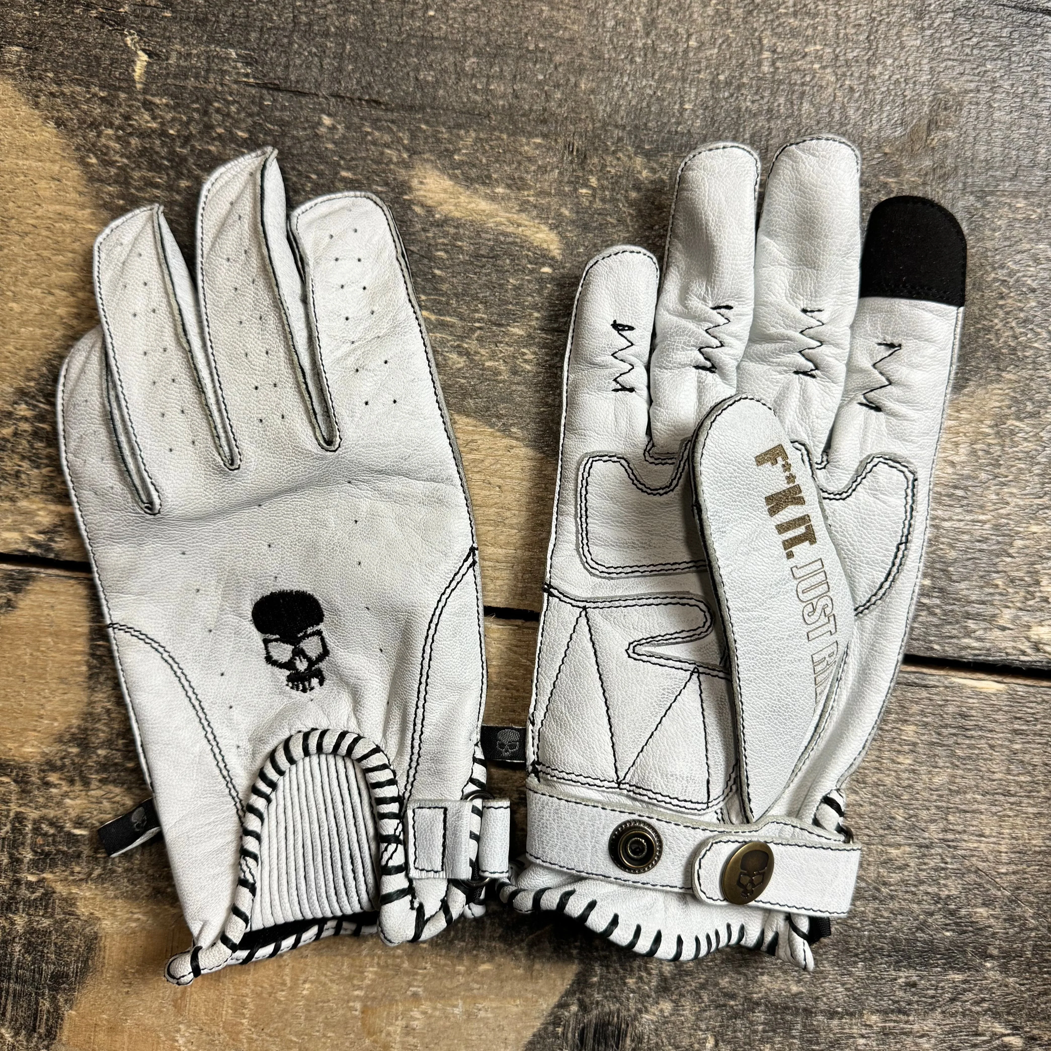 Motorcycle Glove Protective Domino Leather White - Image 3