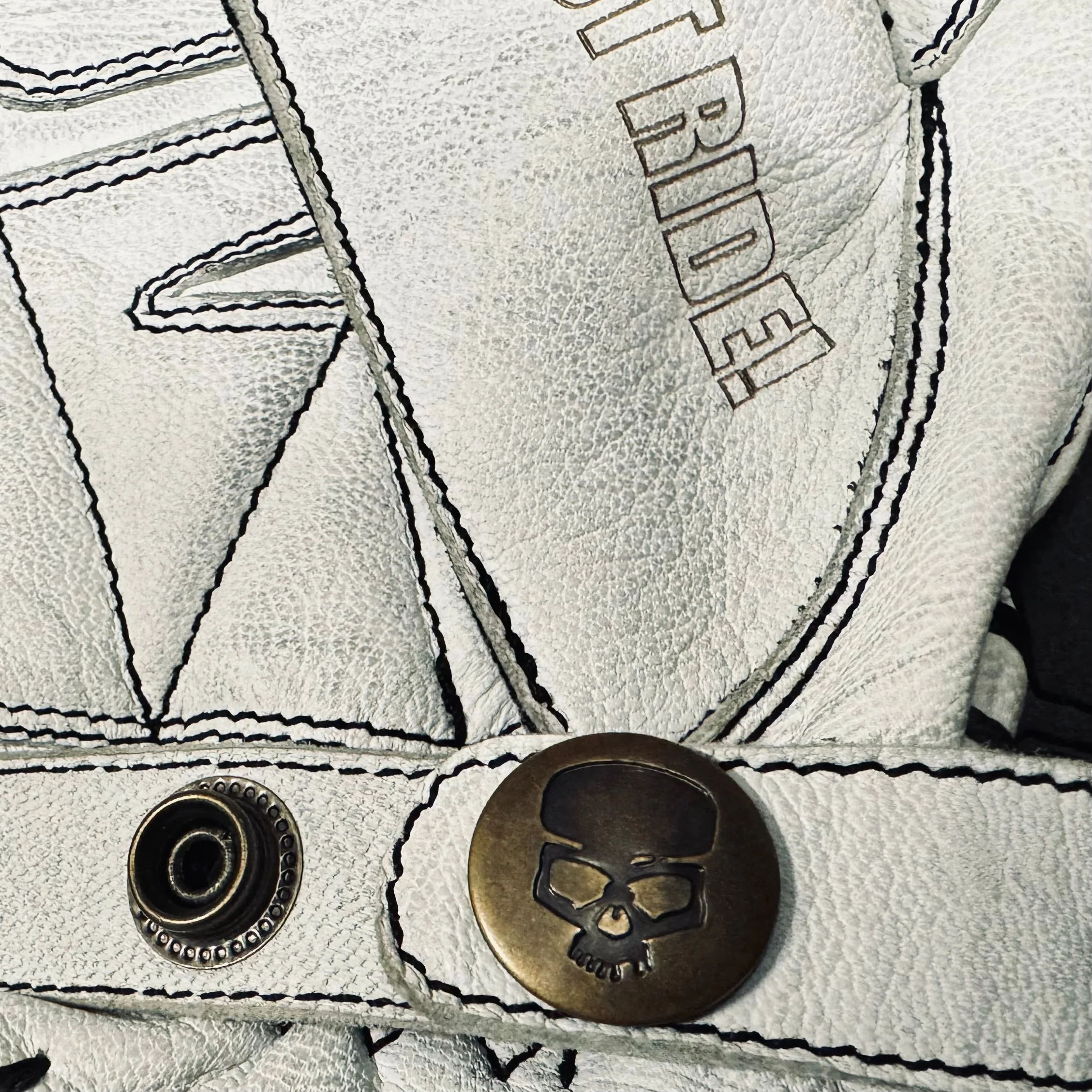 Motorcycle Glove Protective Domino Leather White - Image 5