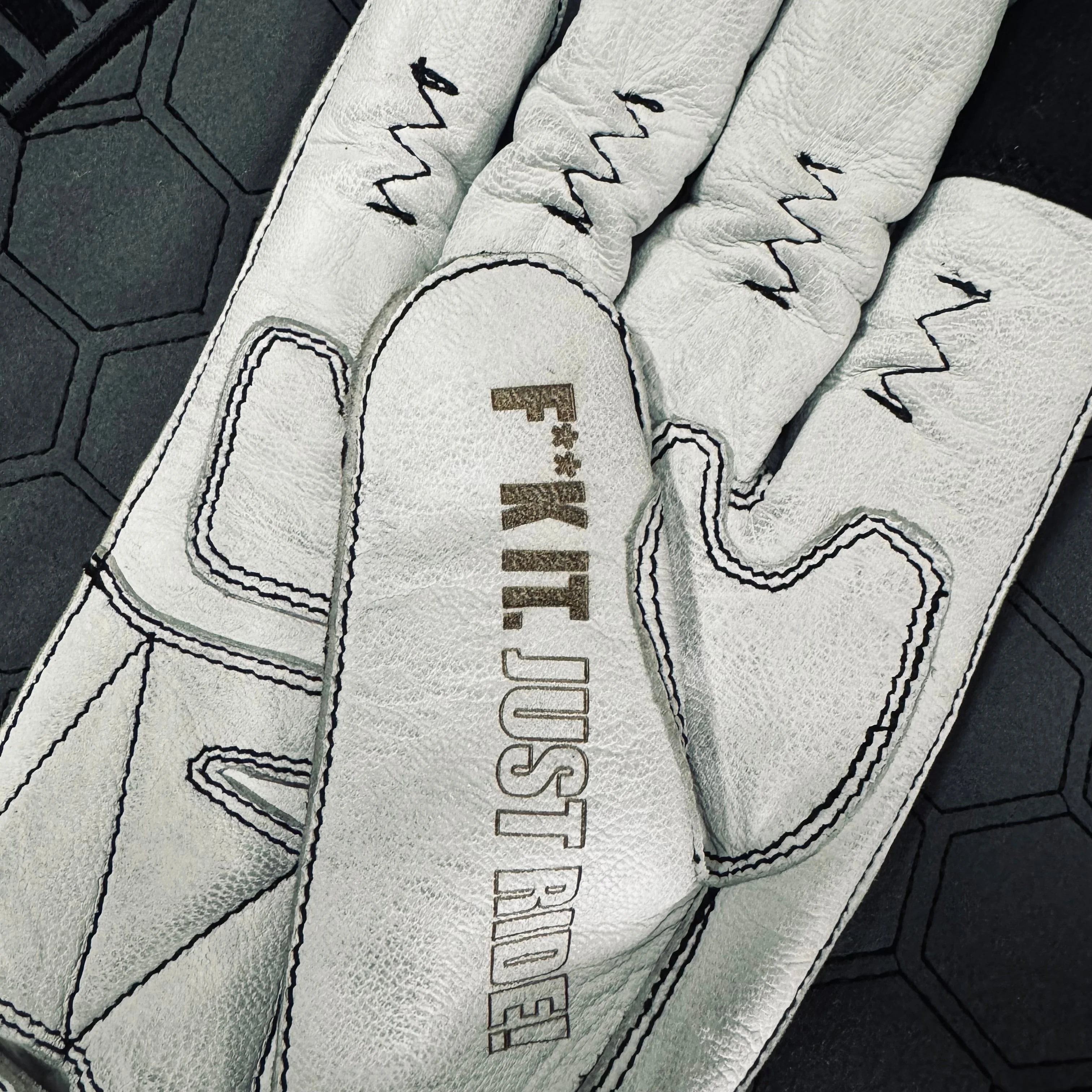 Motorcycle Glove Protective Domino Leather White - Image 6